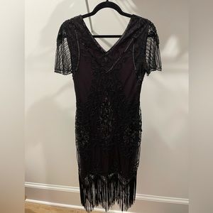 Beaded Party Dress - 1920s Style Beaded Dress - Size 6 - Purple/Black